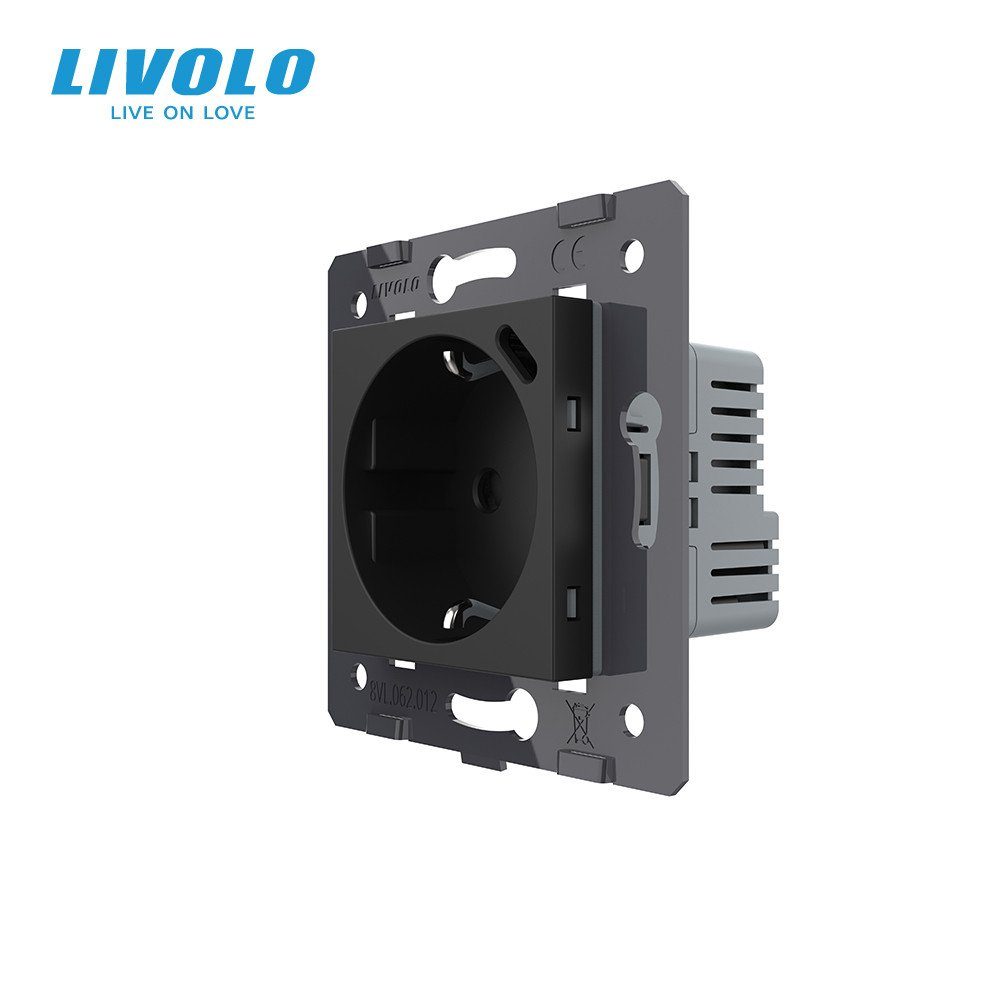 Електрична розетка з USB Type-C 18 Вт для зарядки, LIVOLO чорна, з заземленням, 250 В 16 А