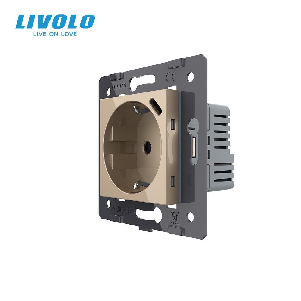 Електрична розетка з USB Type-C 18 Вт для зарядки, LIVOLO золота, з заземленням, 250 В 16 А
