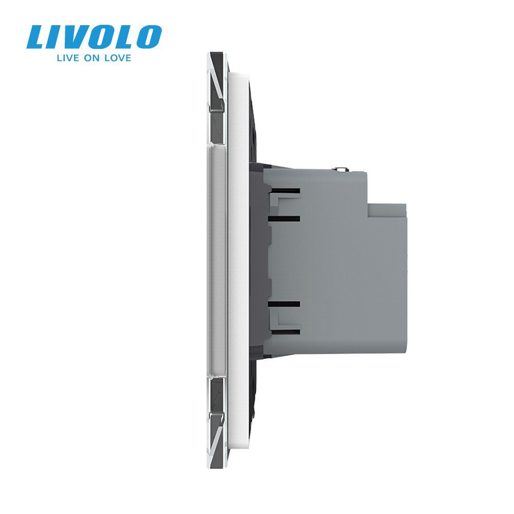 Розетка USB Type-C LIVOLO з Power Delivery 45Вт, біла, настінна, дизайнерська, скляна рамка 2