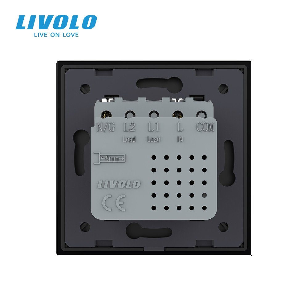 Розетка USB Type-C LIVOLO з Power Delivery 45Вт, чорна, настінна, дизайнерська, скляна рамка 4