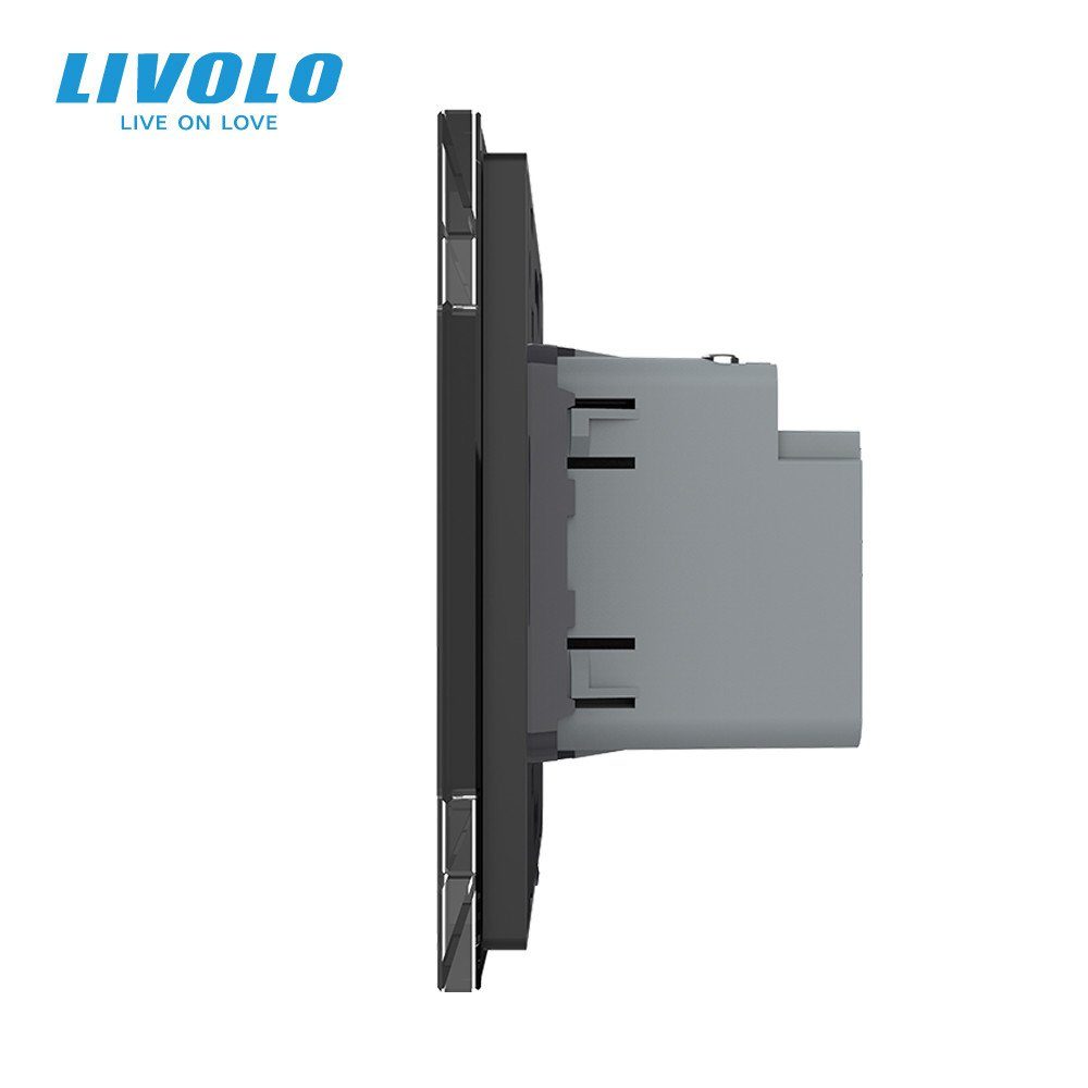 Розетка USB Type-C LIVOLO з Power Delivery 45Вт, чорна, настінна, дизайнерська, скляна рамка 2