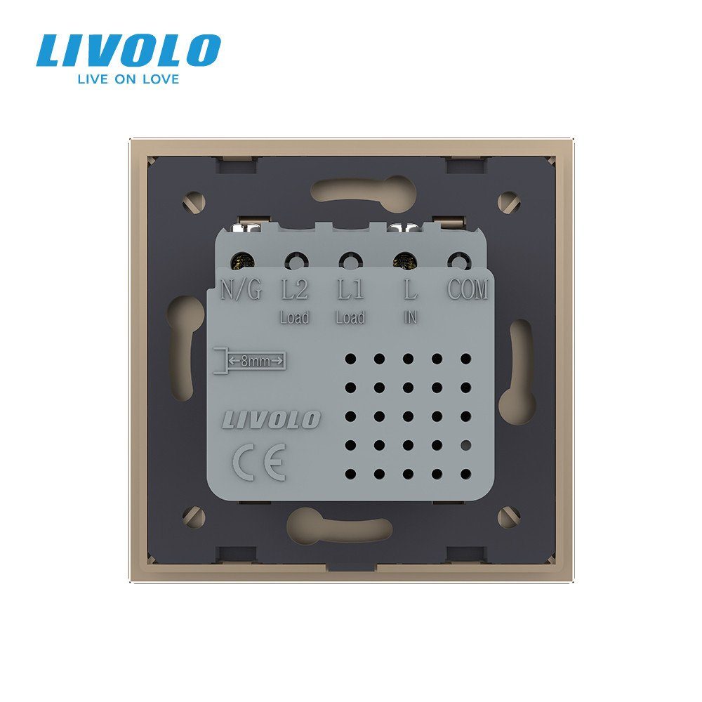 Розетка USB Type-C LIVOLO з Power Delivery 45Вт, золота, настінна, дизайнерська, скляна рамка 4