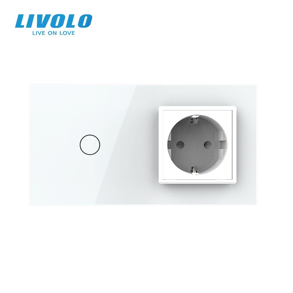 Розумний сенсорний (дотиковий) вимикач LIVOLO з розеткою білий скло Wi-Fi 2