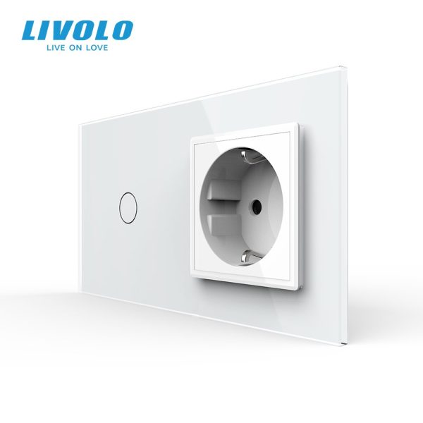 Розумний сенсорний (дотиковий) вимикач LIVOLO з розеткою білий скло Wi-Fi