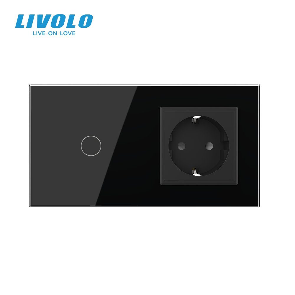 Розумний сенсорний (дотиковий) вимикач LIVOLO з розеткою чорний скло Wi-Fi 2