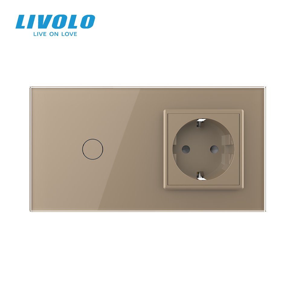 Розумний сенсорний (дотиковий) вимикач LIVOLO з розеткою золотий скло Wi-Fi 2