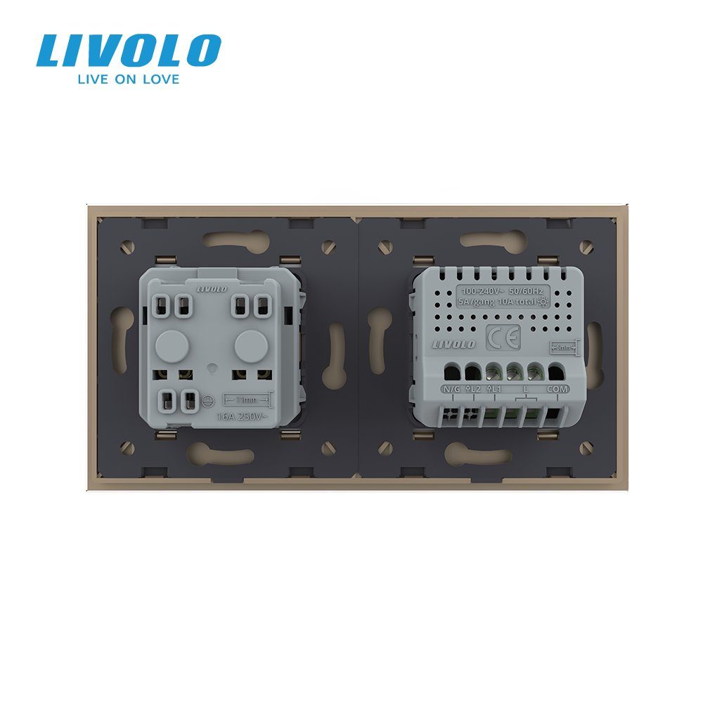 Розумний сенсорний (дотиковий) вимикач LIVOLO з розеткою золотий скло Wi-Fi 4
