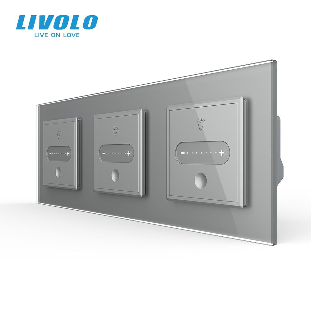 Розумний сенсорний димер LIVOLO 3 сенсори (1-1-1), сірий, скло, 2A 230V