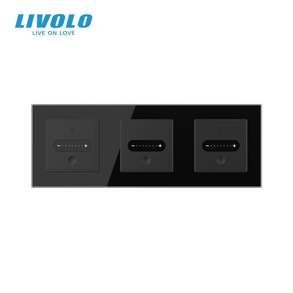 Розумний сенсорний димер LIVOLO 3 сенсори (1-1-1), чорний, скло, 2A 230V 3