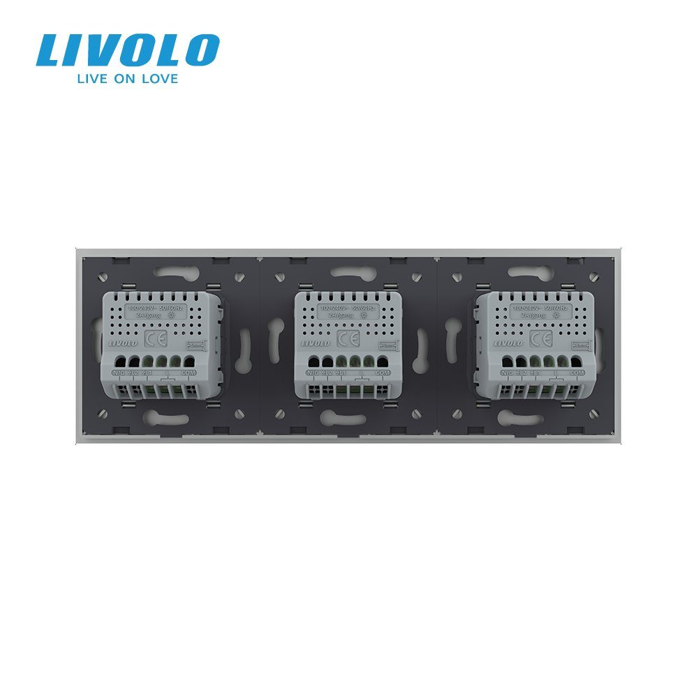 Розумний сенсорний прохідний димер LIVOLO 3 сенсори (1-1-1), сірий, скло, 2A 230V 4