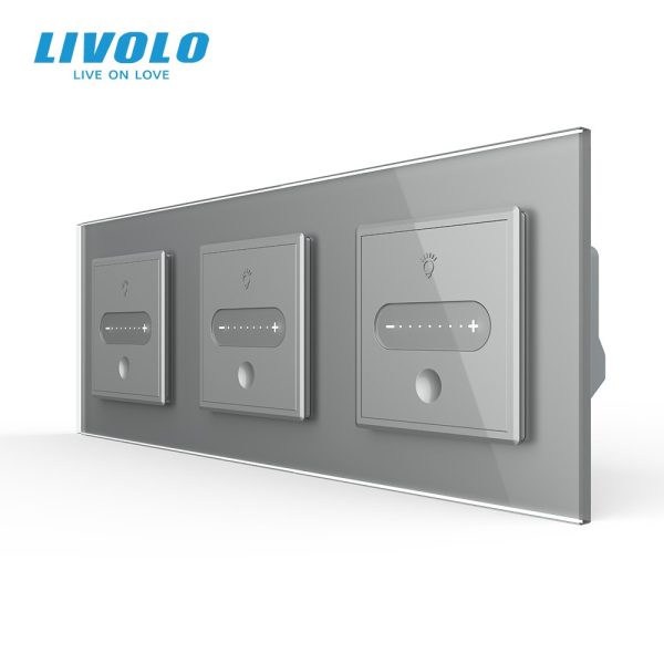 Розумний сенсорний прохідний димер LIVOLO 3 сенсори (1-1-1), сірий, скло, 2A 230V