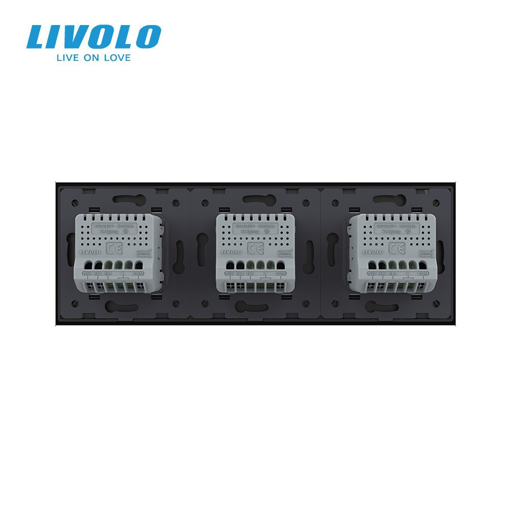 Розумний сенсорний прохідний димер LIVOLO 3 сенсори (1-1-1), чорний, скло, 2A 230V 4