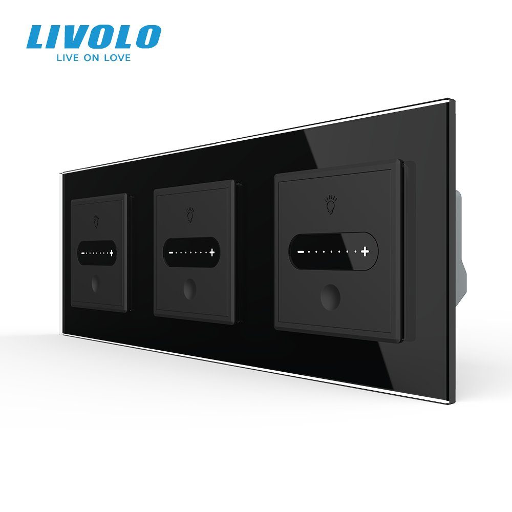 Розумний сенсорний прохідний димер LIVOLO 3 сенсори (1-1-1), чорний, скло, 2A 230V
