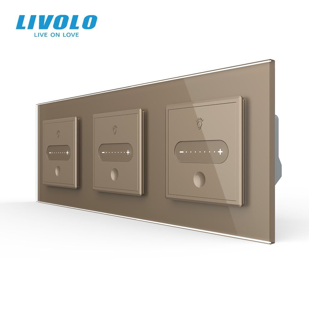 Розумний сенсорний прохідний димер LIVOLO 3 сенсори (1-1-1), золотий, скло, 2A 230V