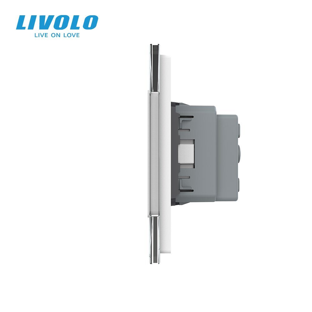Розумний сенсорний димер LIVOLO 2 сенсори (1-1) з розеткою, білий скло, 16A 230V, заземлення, захисні шторки 2