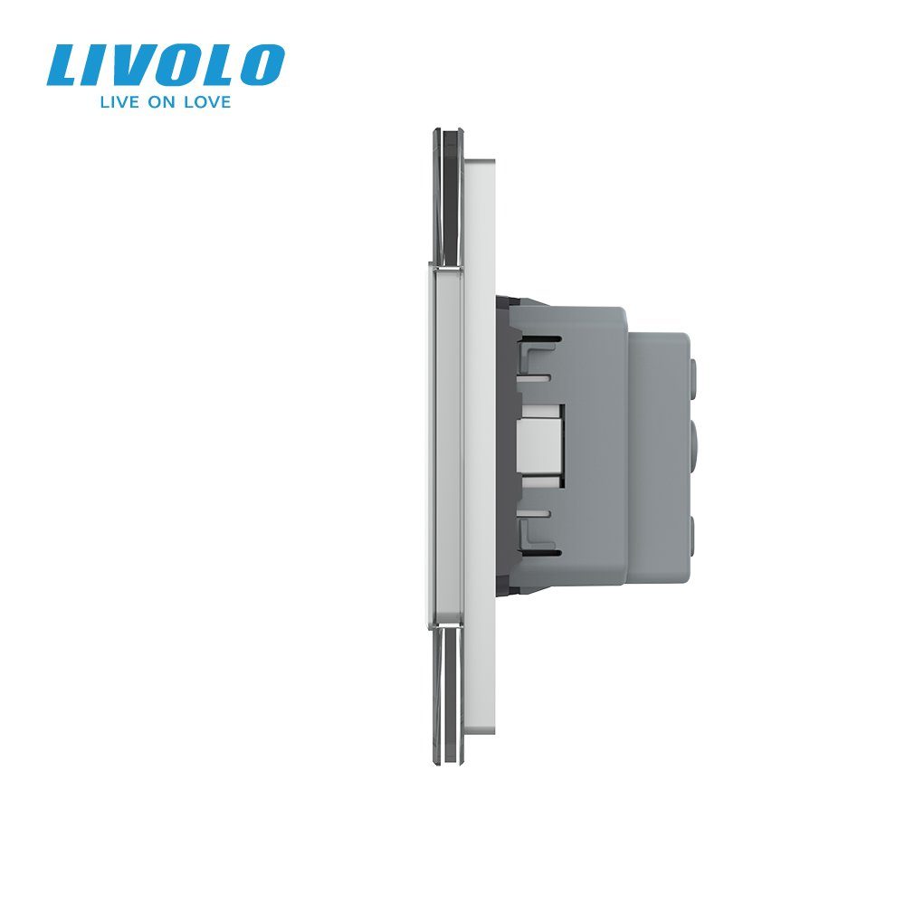 Розумний сенсорний димер LIVOLO 2 сенсори (1-1) з розеткою, сірий скло, 16A 230V, заземлення, захисні шторки 2