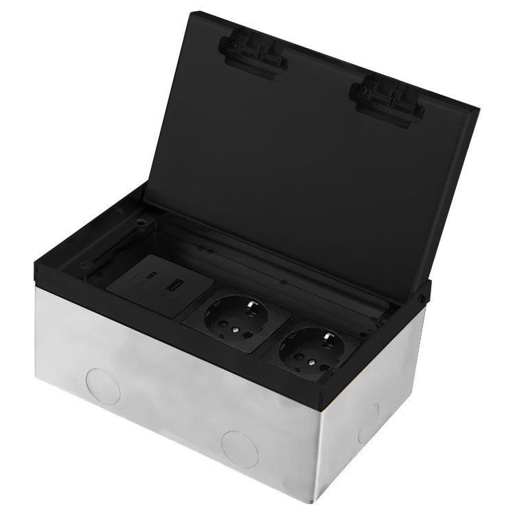 Розетка підлогова LIVOLO, прихованого монтажу, 2 розетки, USB-A та USB Type-C 36 Вт, нержавіюча сталь, чорна