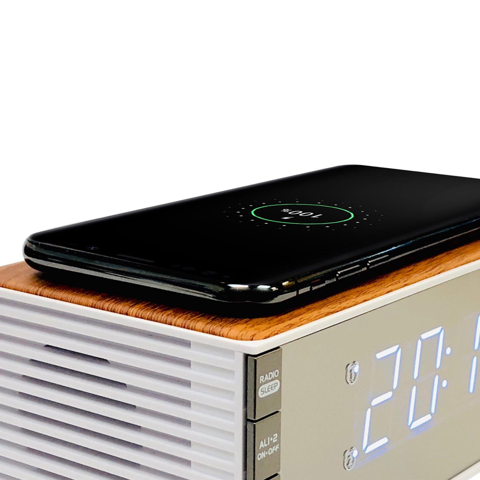 Годинник настільний з радіо Technoline WT487 Wireless Mobile Charging White/Brown (WT487) 4