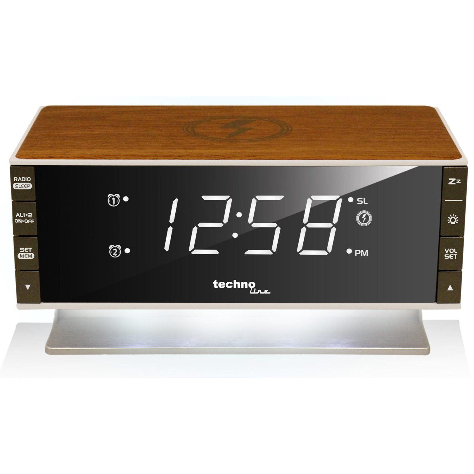 Годинник настільний з радіо Technoline WT487 Wireless Mobile Charging White/Brown (WT487) 3