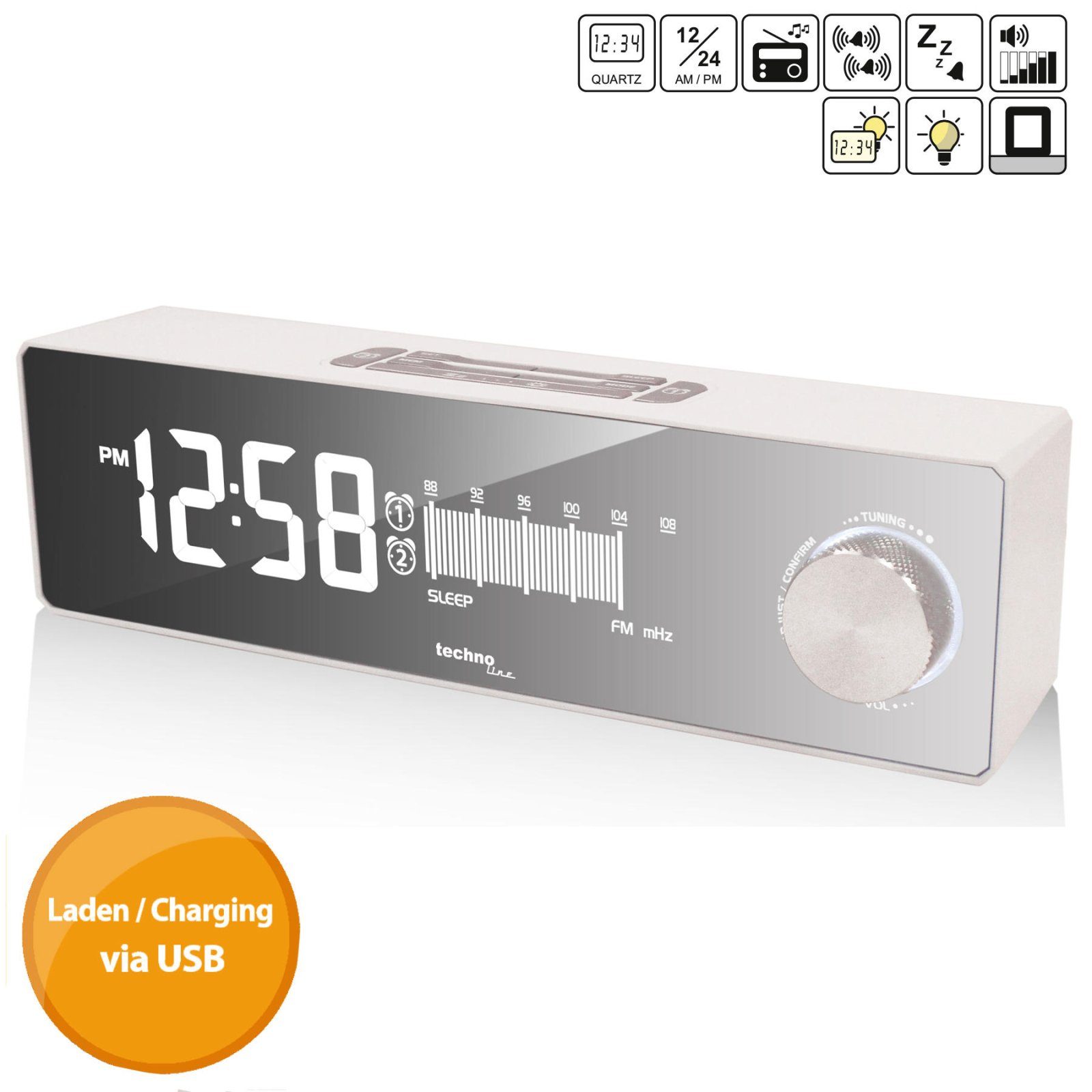 Годинник настільний з радіо Technoline WT483 White/Silver (WT483) 4