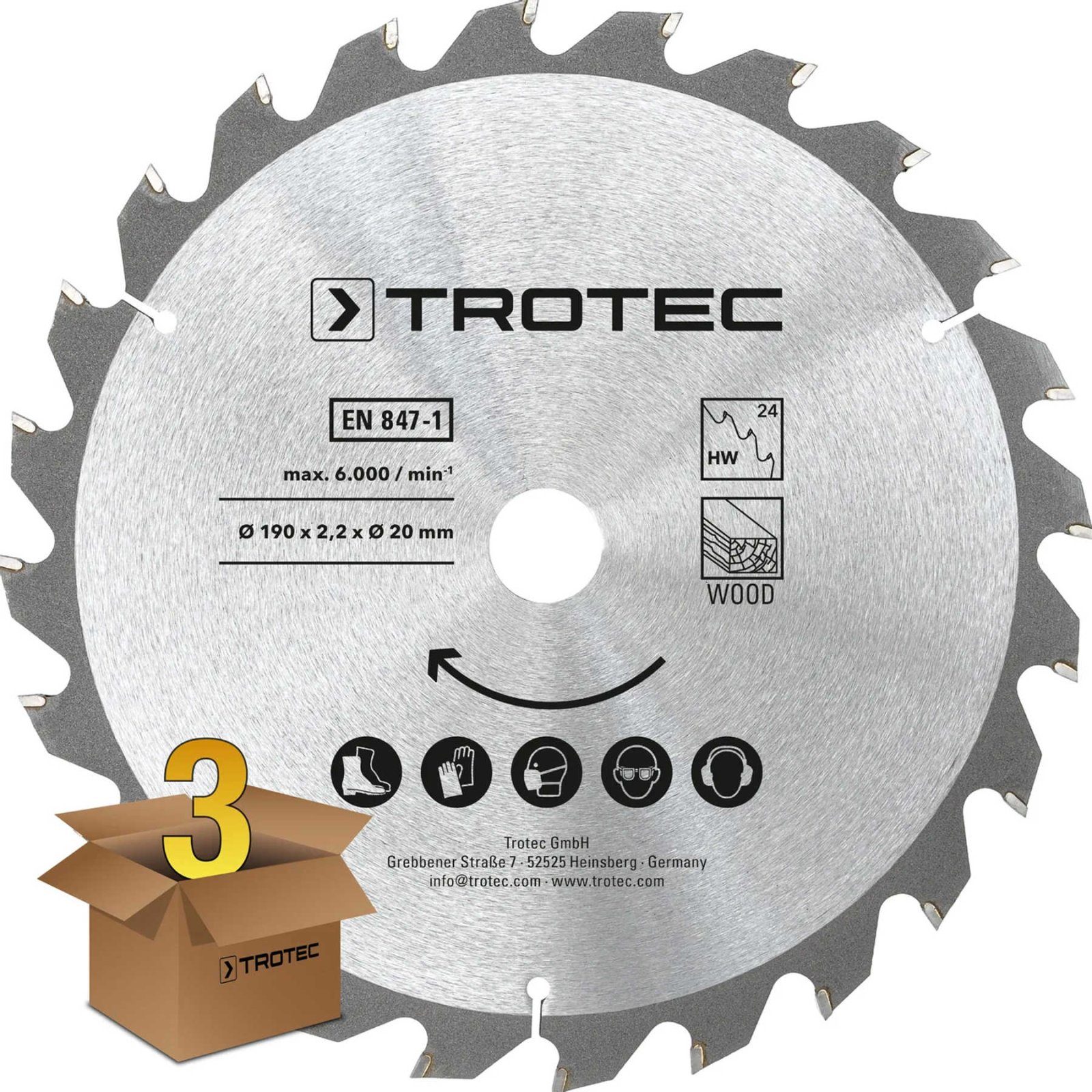 Диск пиляльний Trotec 190х20х2,2 HW24 Wood (3 шт) (6215001330) 2