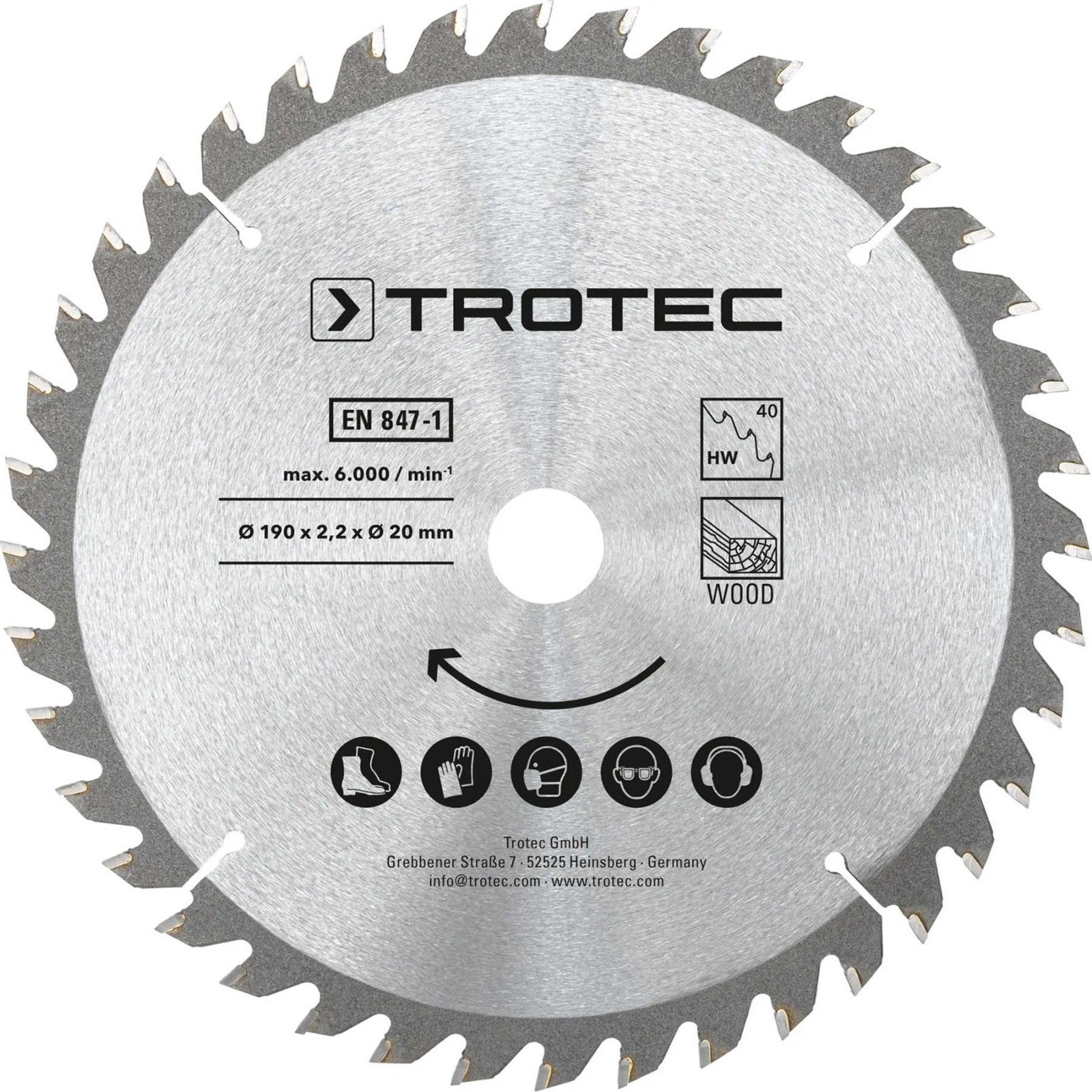 Диск пиляльний Trotec 190х20х2,2 HW40 Wood (3 шт) (6215001331) 3