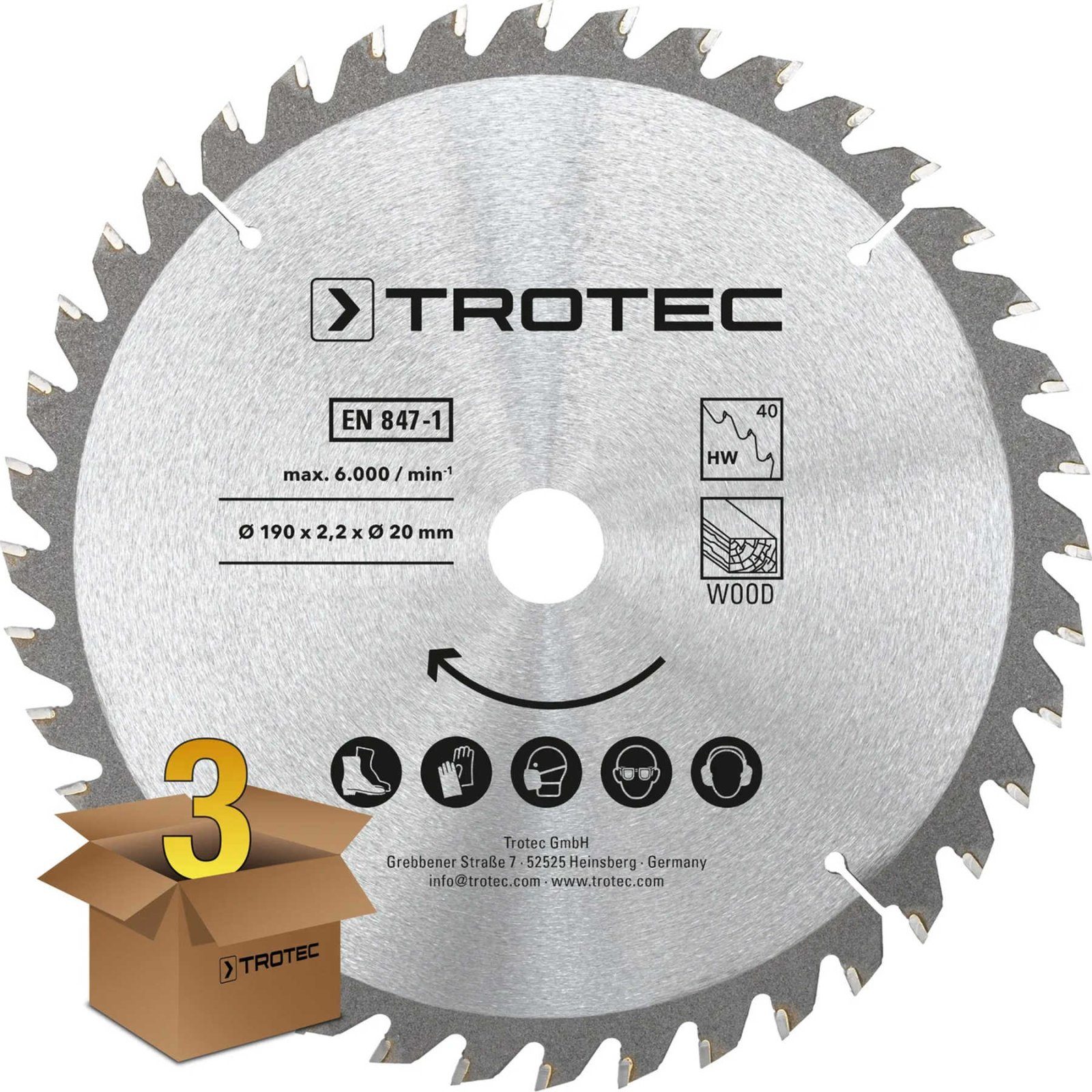 Диск пиляльний Trotec 190х20х2,2 HW40 Wood (3 шт) (6215001331) 2