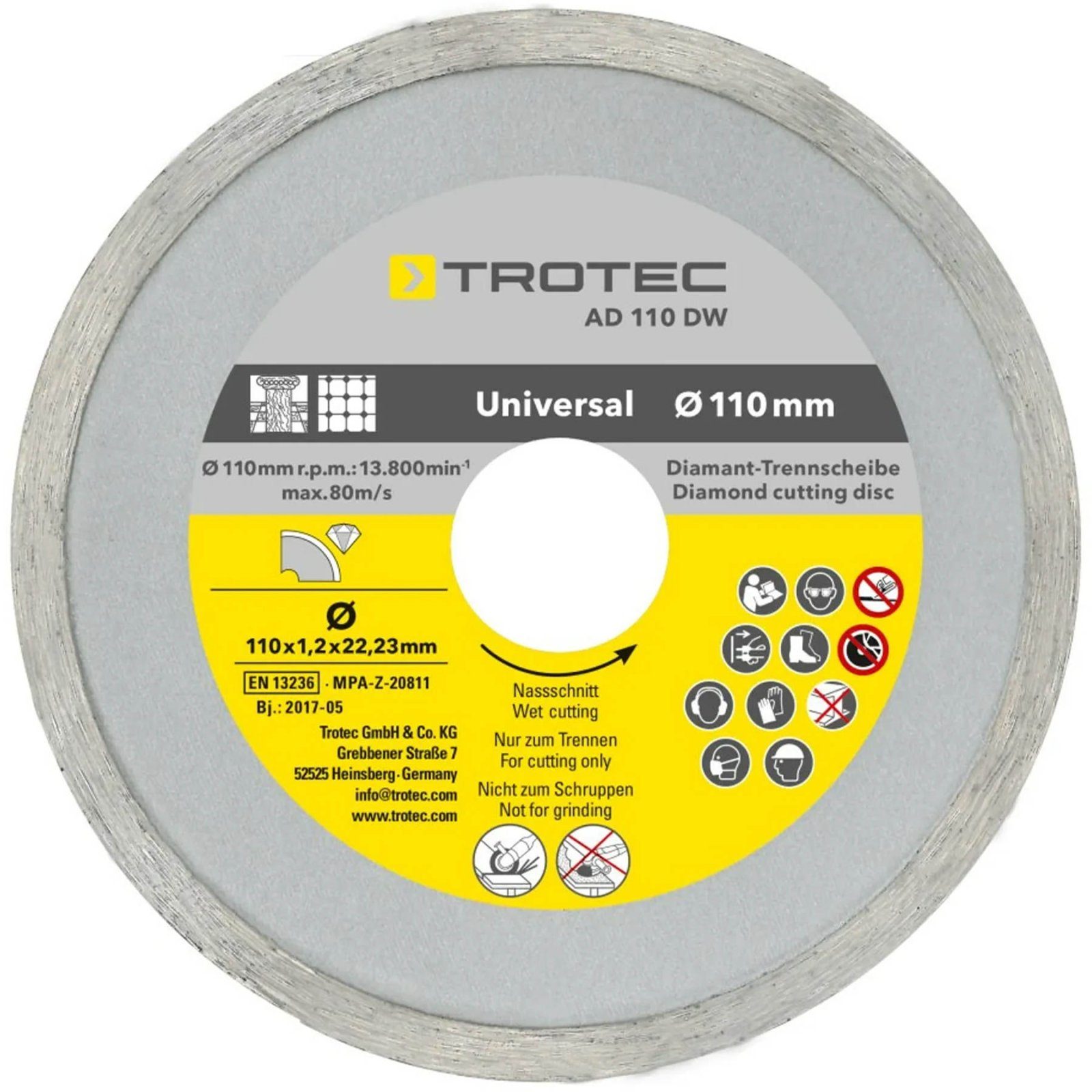 Набір відрізних алмазних дисків Trotec 110/115х22.23х1.2 (4 шт) (6225001121) 5