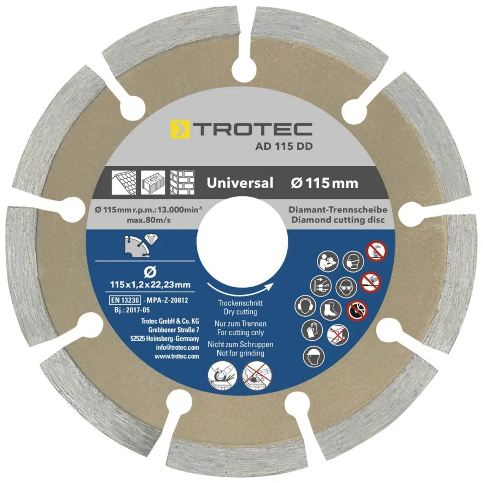 Набір відрізних алмазних дисків Trotec 110/115х22.23х1.2 (4 шт) (6225001121) 3