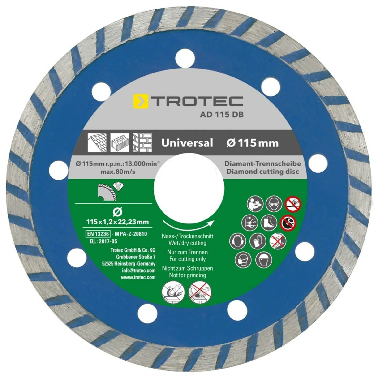 Набір відрізних алмазних дисків Trotec 110/115х22.23х1.2 (4 шт) (6225001121) 4