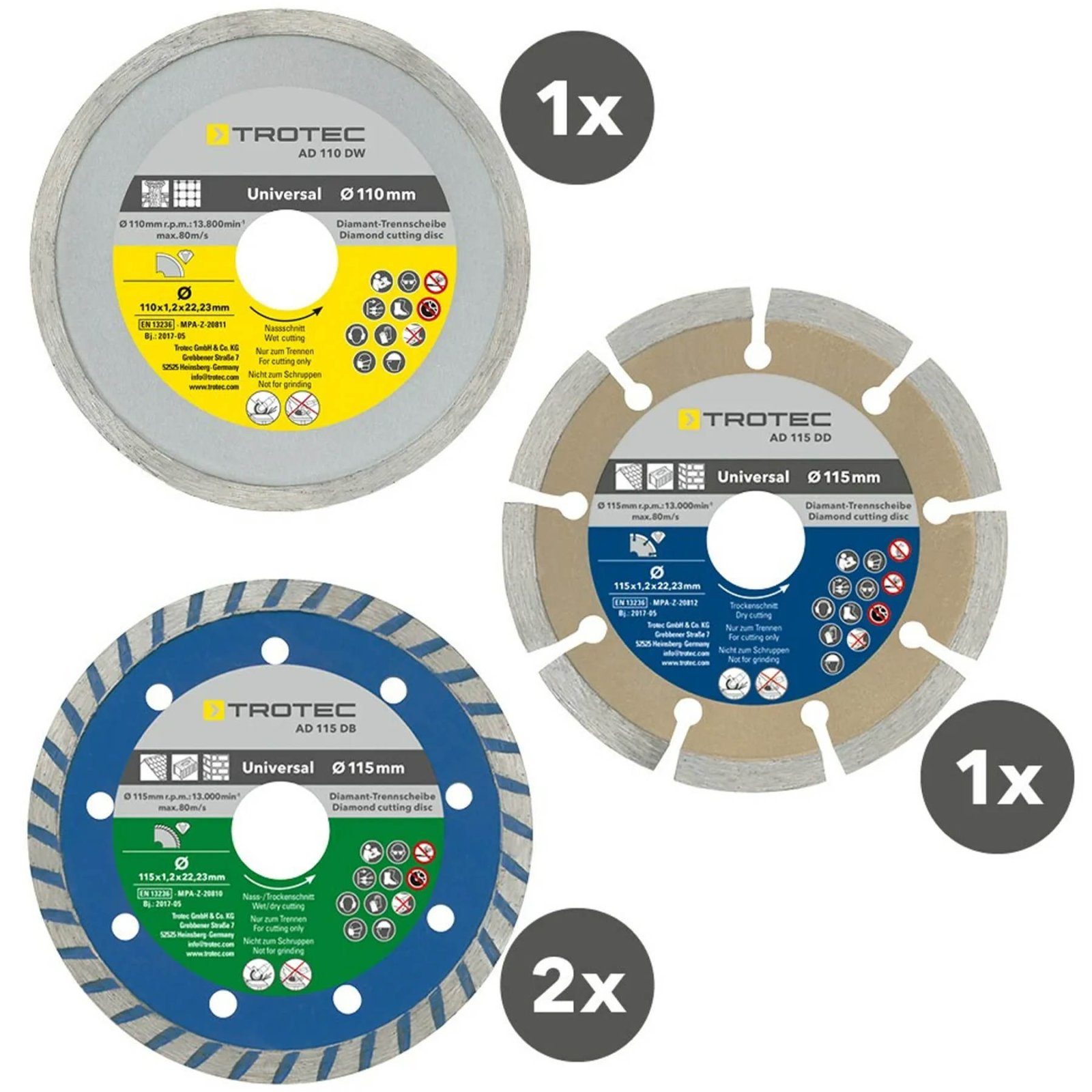 Набір відрізних алмазних дисків Trotec 110/115х22.23х1.2 (4 шт) (6225001121) 2