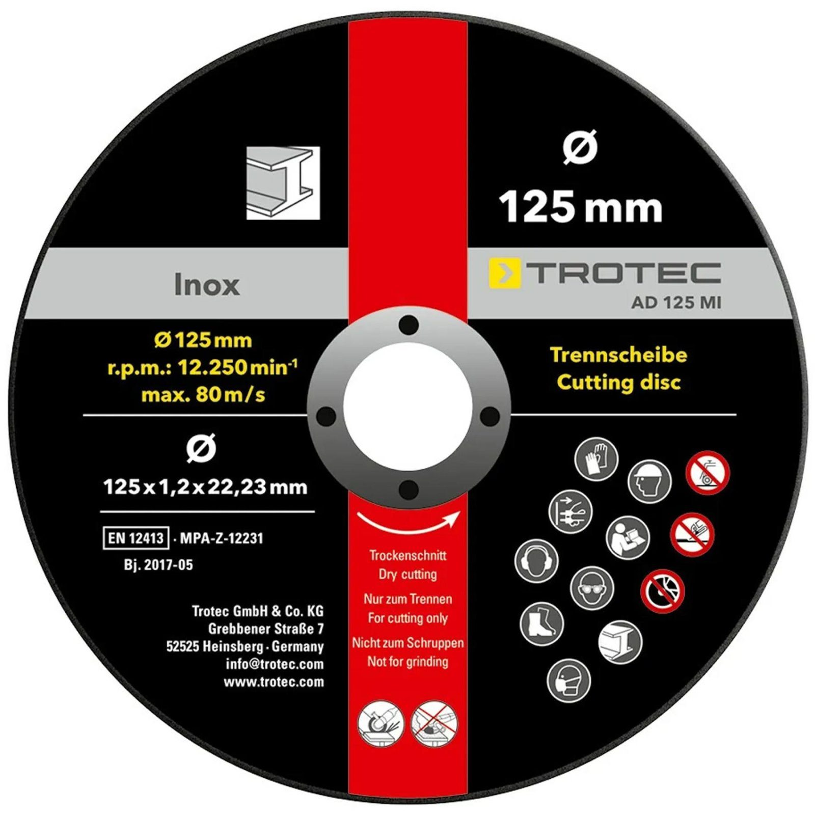 Круг відрізний по металу Trotec 125х22.23х1.2 (12 шт) (6225001111) 2