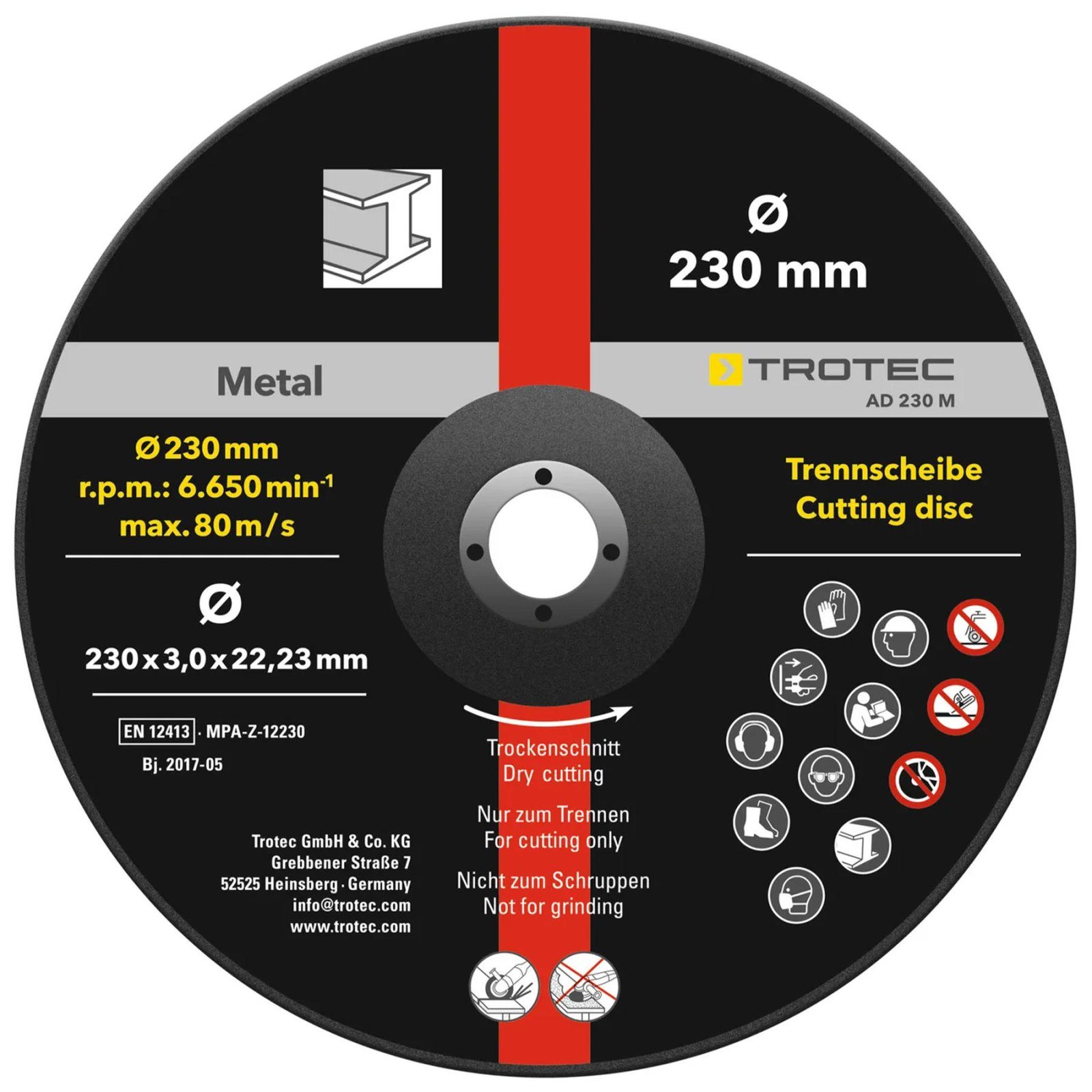 Круг відрізний по металу Trotec 230х22.23х3.2 (5 шт) (6225001211) 2