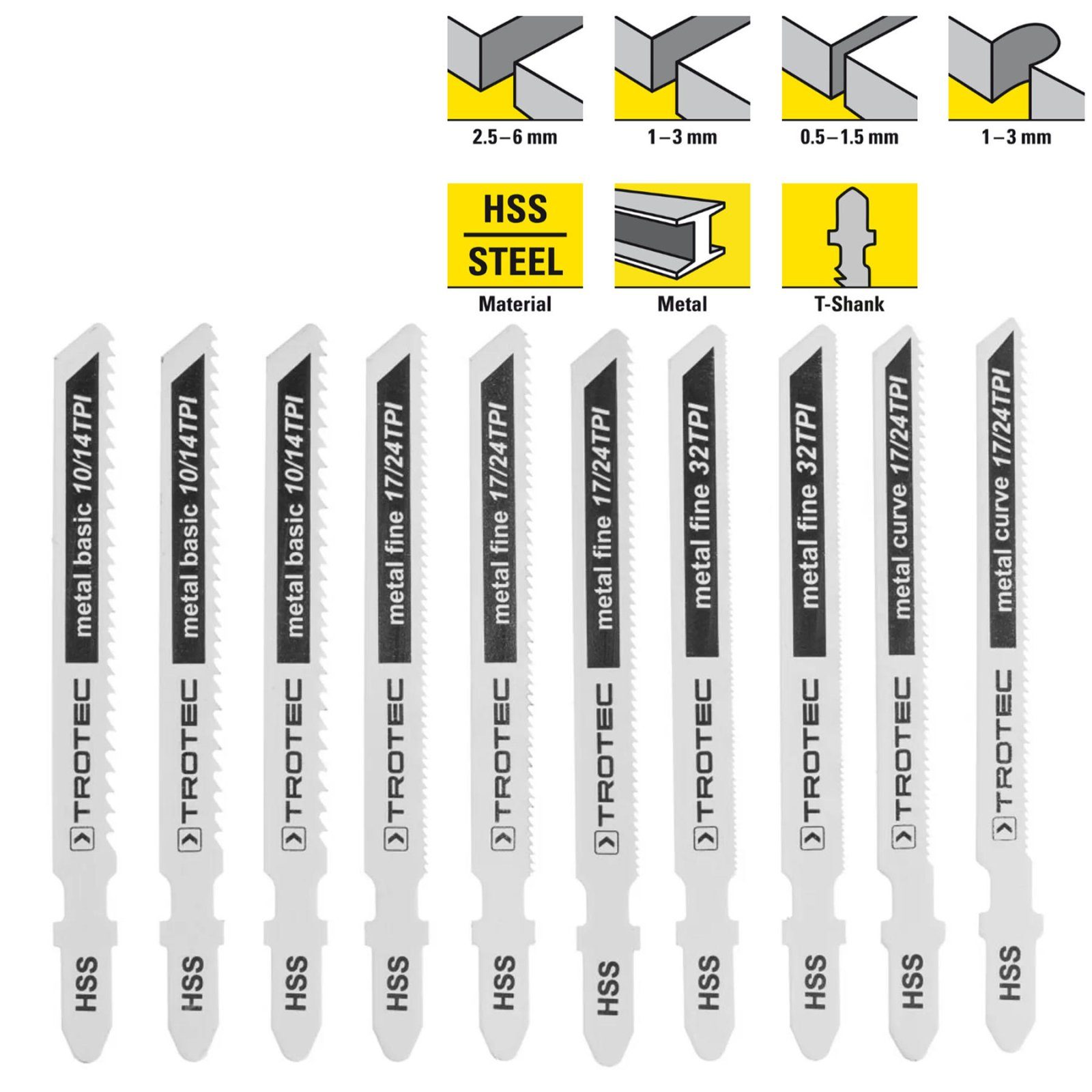 Набір пиляльних полотен для електролобзика Trotec 10 pieces Metal Set (6215001131) 2