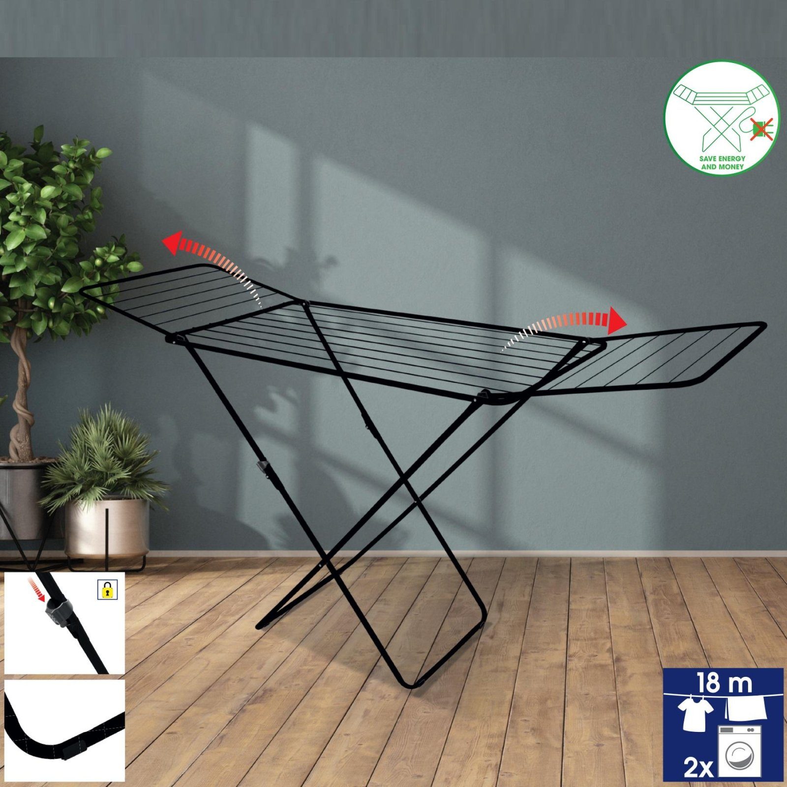 Сушарка для білизни підлогова Casa Si Kolibri 18m Black (CS42191C06E) 3
