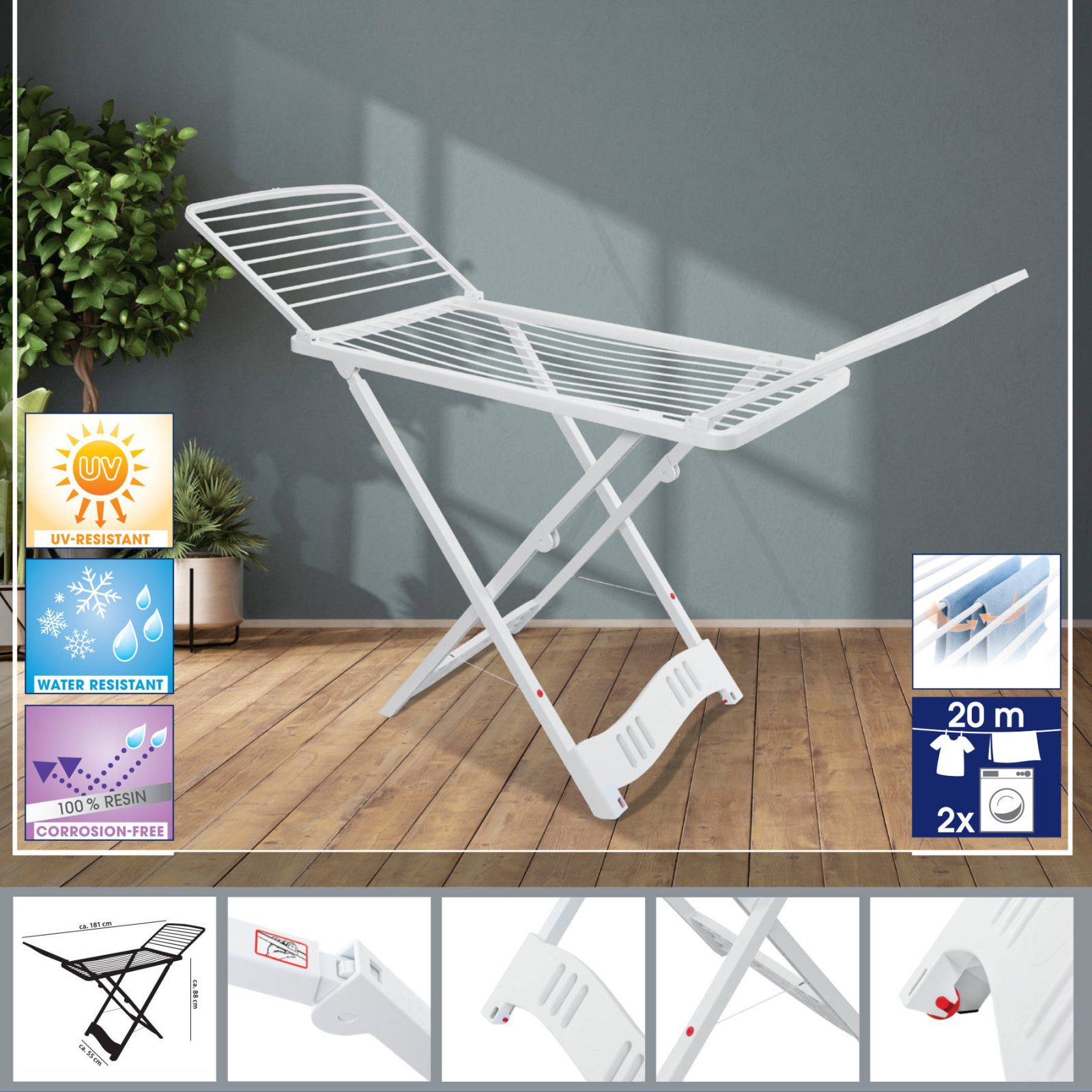 Сушарка для білизни підлогова Casa Si Resin 20m White (CS92066Q01) 2