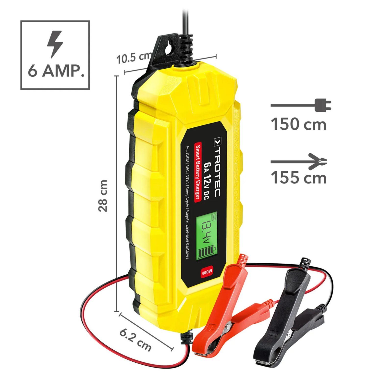 Зарядний пристрій для автомобільного акумулятора Trotec PBCS 6A, 12V, 4-150Ah (4675000010) 7