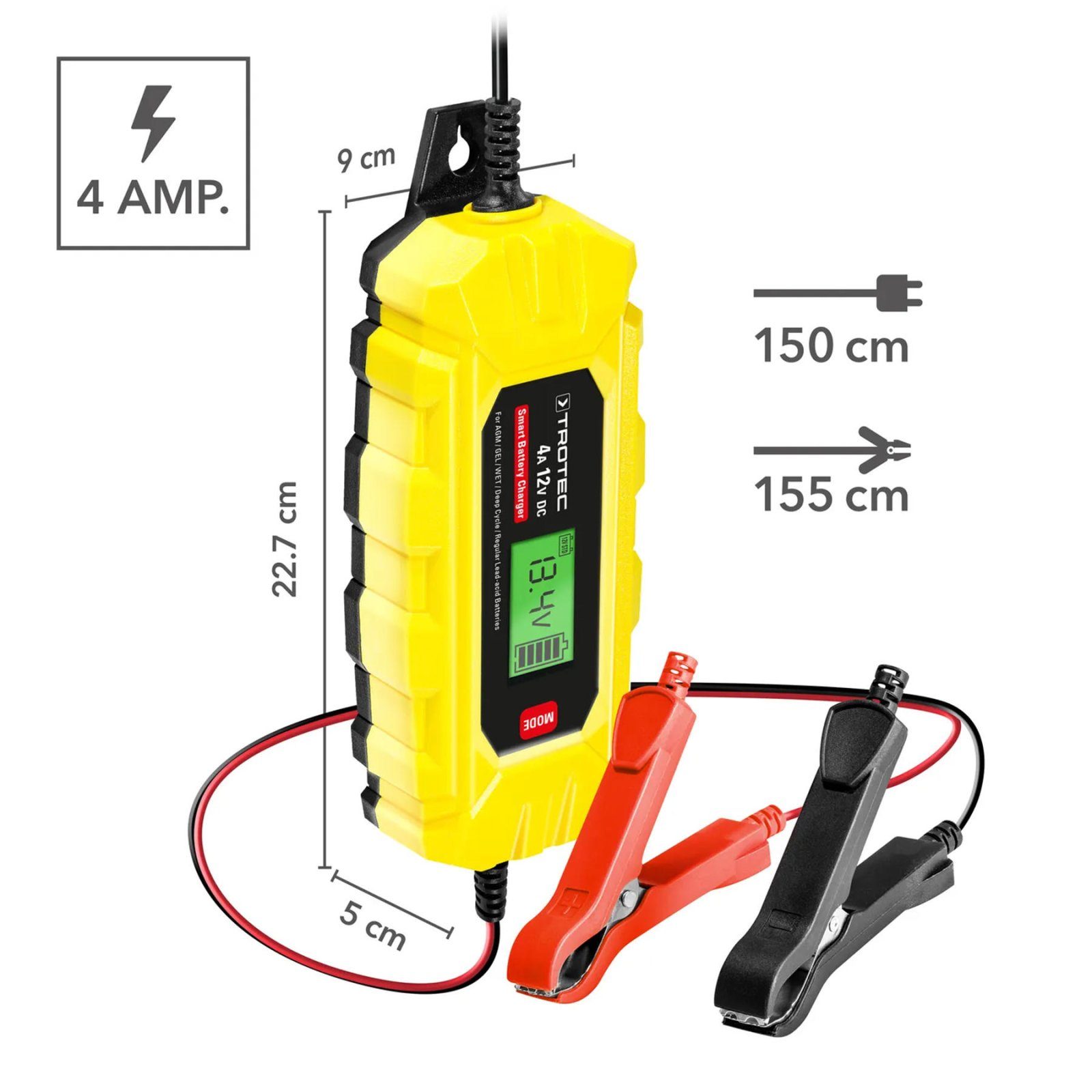 Зарядний пристрій для автомобільного акумулятора Trotec PBCS 4A, 12V, 4-120Ah (4675000005) 7