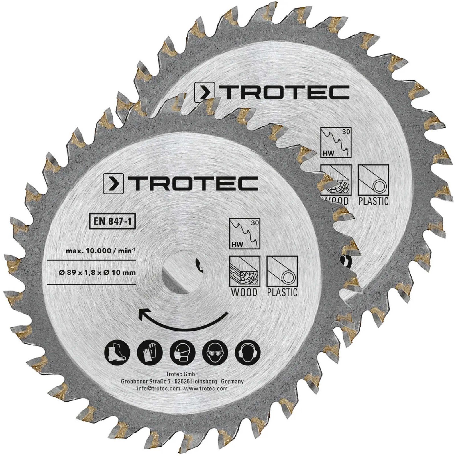 Диск пиляльний Trotec 3 TCT 89х10х1,8 HW30 Wood/Plastic (2 шт) (6215001303)