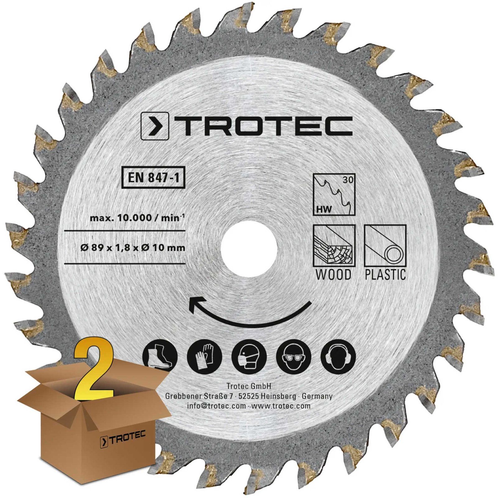 Диск пиляльний Trotec 3 TCT 89х10х1,8 HW30 Wood/Plastic (2 шт) (6215001303) 2
