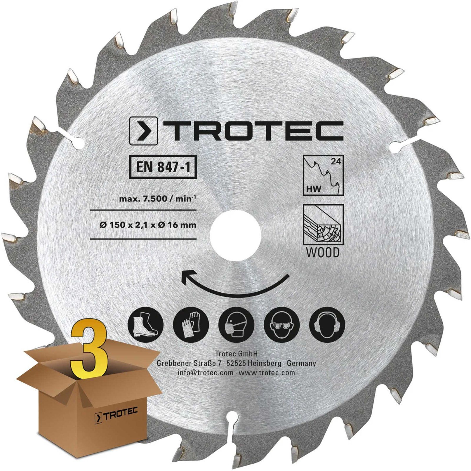 Диск пиляльний Trotec 150х16х2,1 HW24 Wood (3 шт) (6215001320) 2