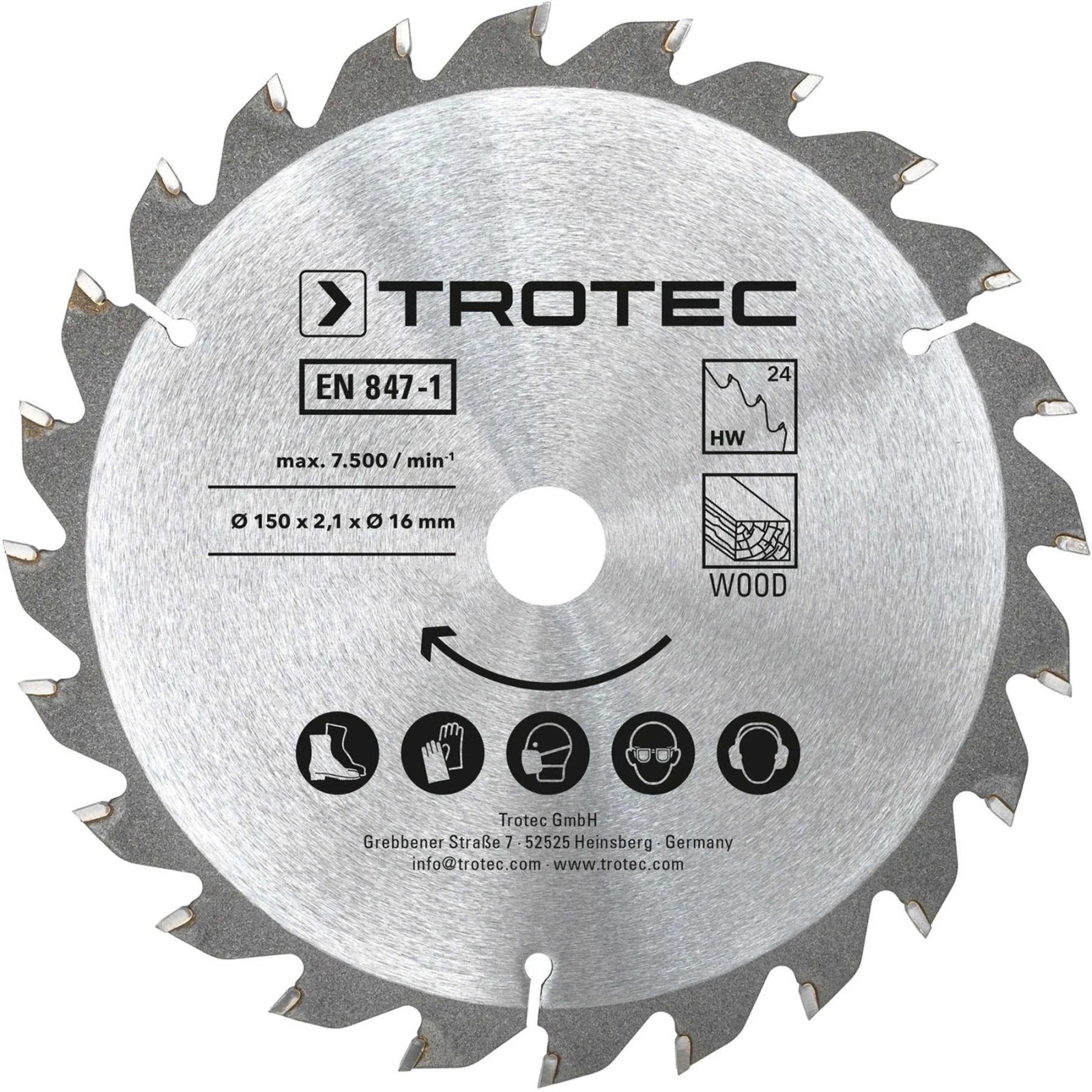 Диск пиляльний Trotec 150х16х2,1 HW24 Wood (3 шт) (6215001320) 3