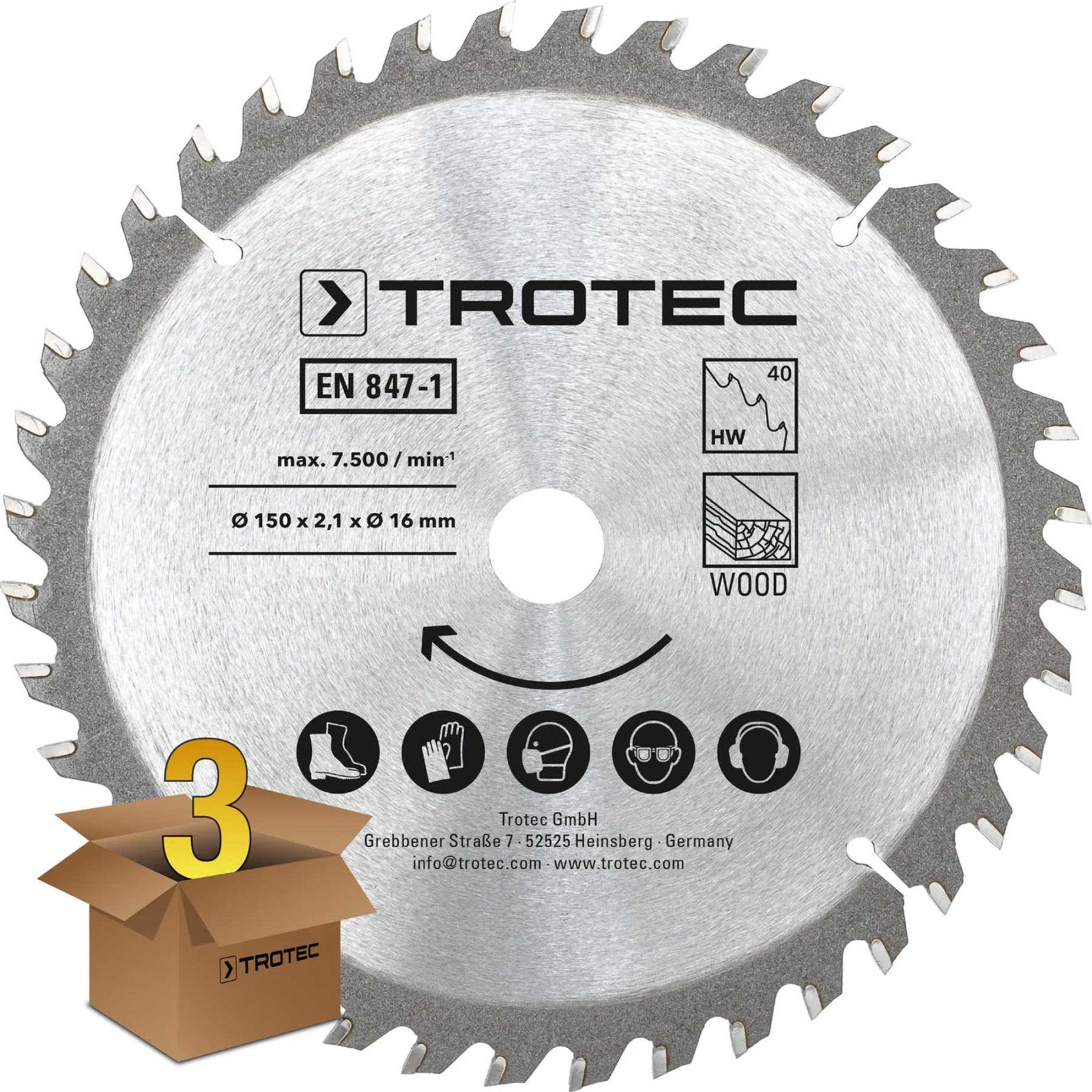 Диск пиляльний Trotec 150х16х2,1 HW40 Wood (3 шт) (6215001321) 2