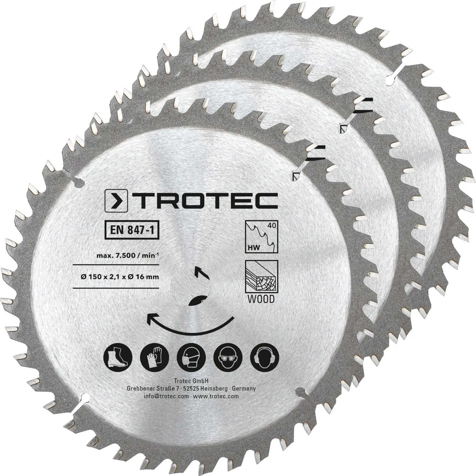 Диск пиляльний Trotec 150х16х2,1 HW40 Wood (3 шт) (6215001321)