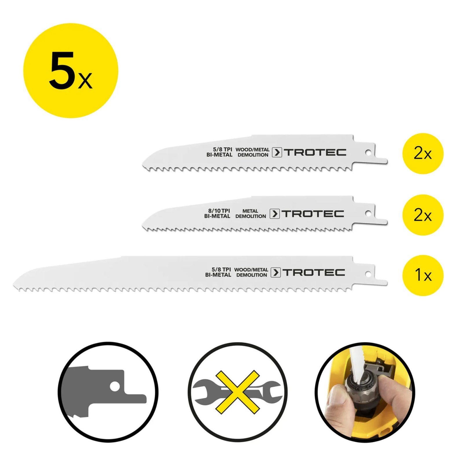 Набір пиляльних полотен для пили шабельної Trotec 5 pieces Wood/Metal Set (6215001201) 4