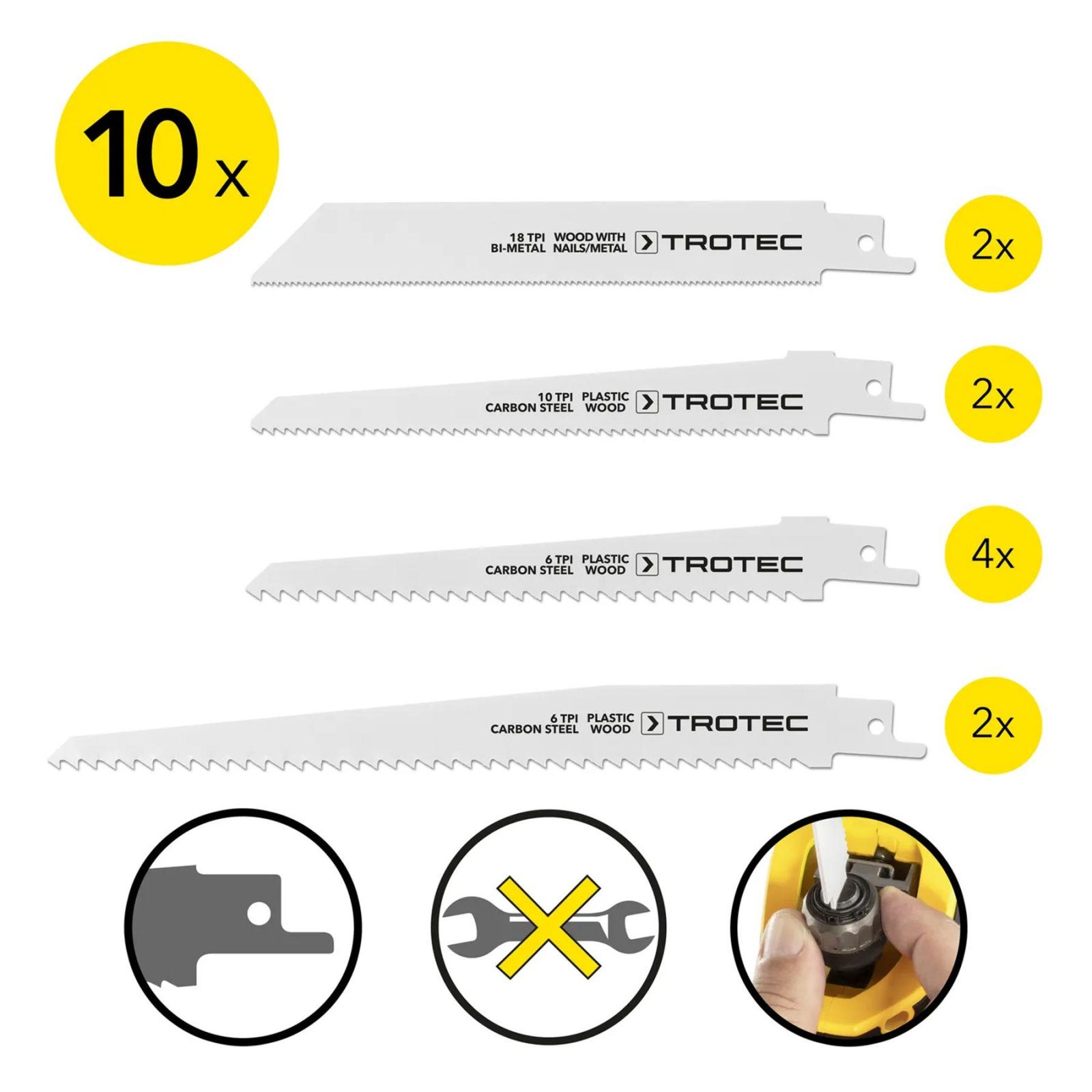Набір пиляльних полотен для пили шабельної Trotec 10 pieces Wood/Metal/Plastic Set (6215001205) 4