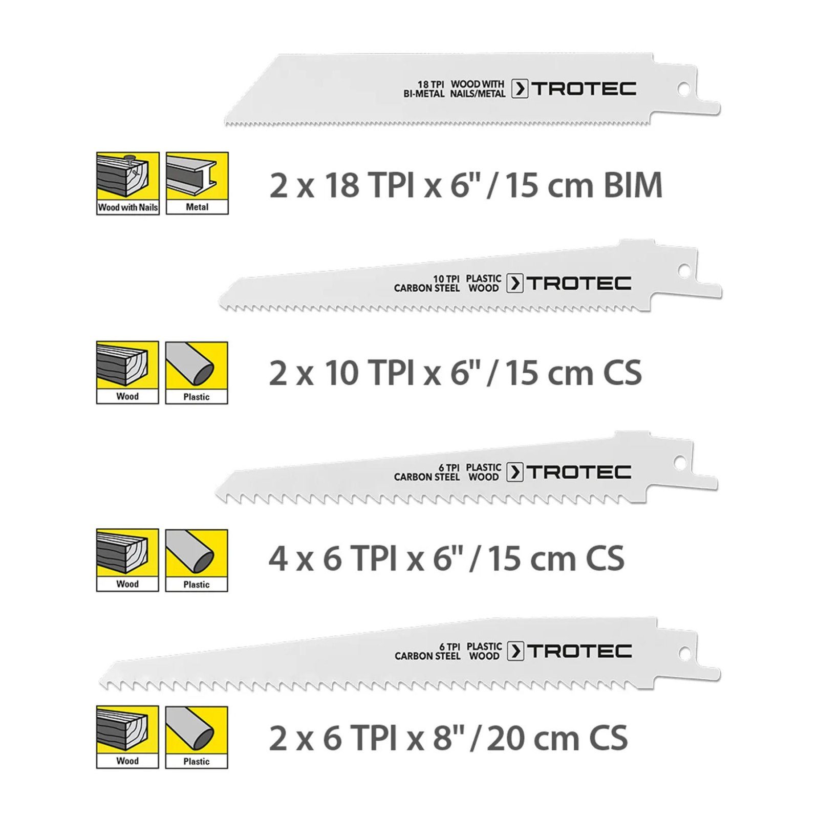 Набір пиляльних полотен для пили шабельної Trotec 10 pieces Wood/Metal/Plastic Set (6215001205) 2