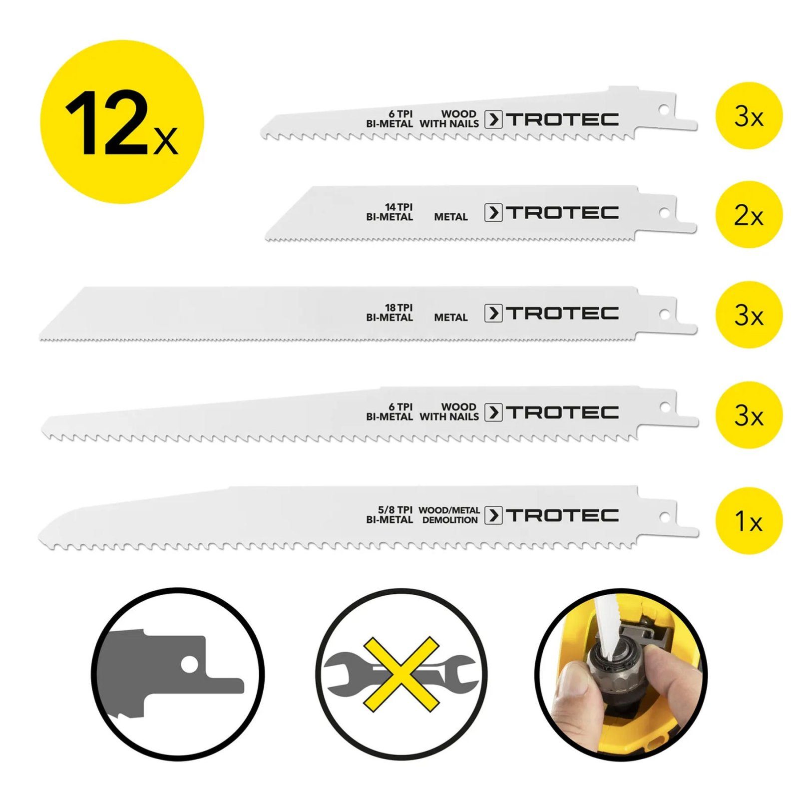 Набір пиляльних полотен для пили шабельної Trotec 12 pieces Wood/Metal Set (6215001210) 5