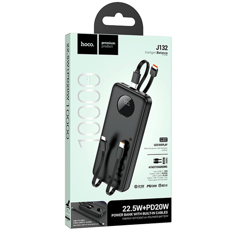 Портативний ЗП Power Bank Hoco J132 Sabio 22.5W+PD20W with 3 cables 10000 mAh Black 2