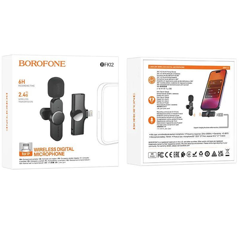 Петличний бездротовий мікрофон Borofone BFK12 Trophy lavalier Lightning Black 6